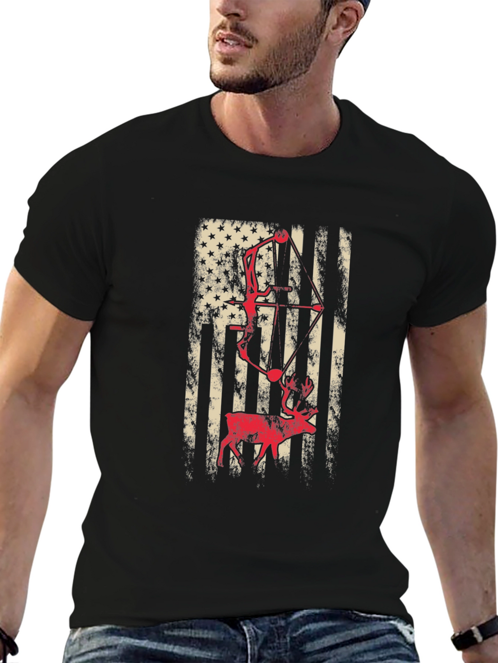 American Flag Bow Hunting Deer T-Shirt