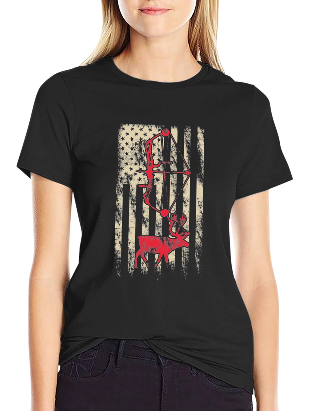 American Flag Bow Hunting Deer T-Shirt