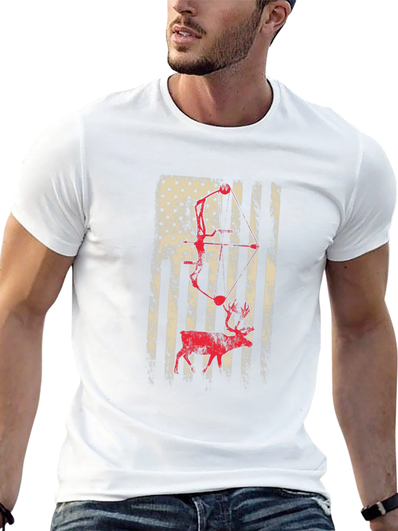 American Flag Bow Hunting Deer T-Shirt