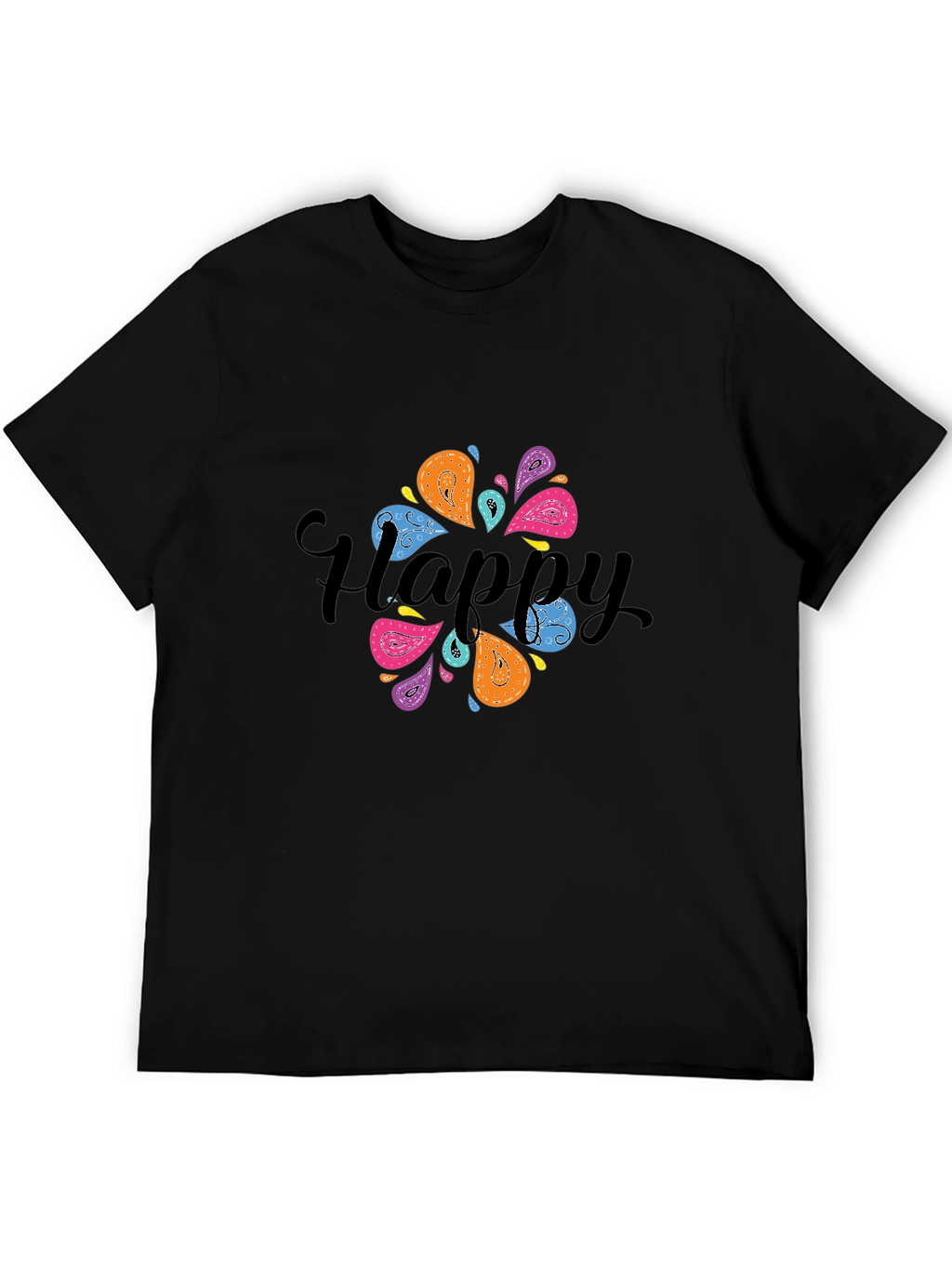 Happy Paisley Graphic Black T-Shirt