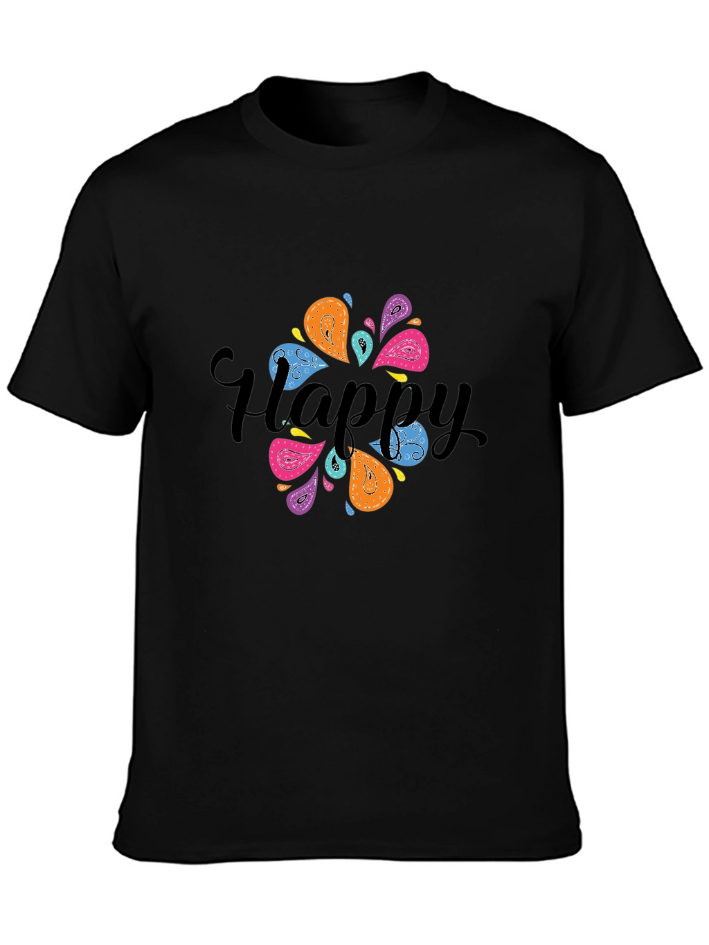 Happy Paisley Graphic Black T-Shirt