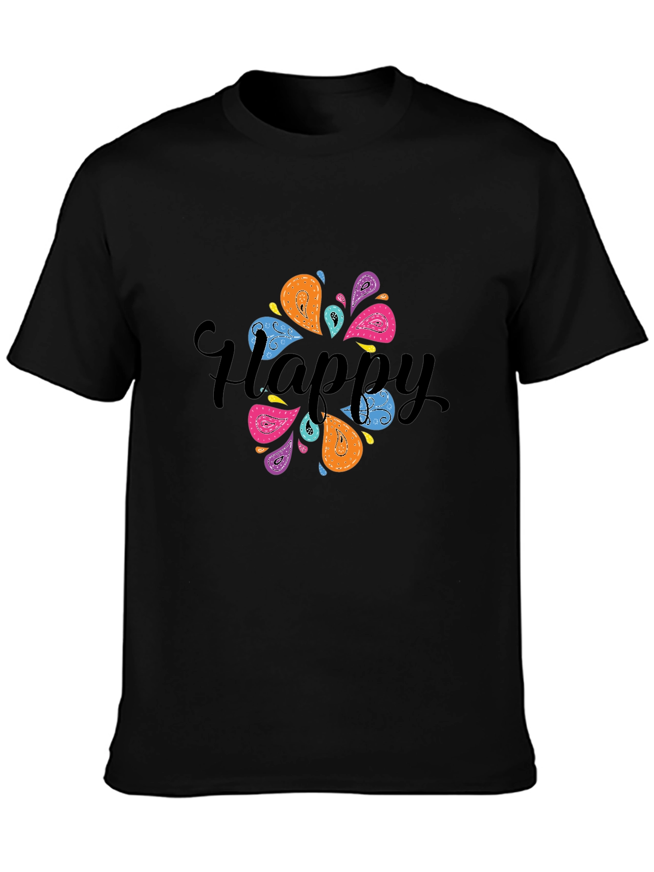 Happy Paisley Graphic Black T-Shirt