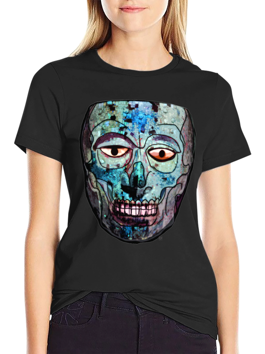 Abstract Skull Graphic Print Crew Neck T-Shirt