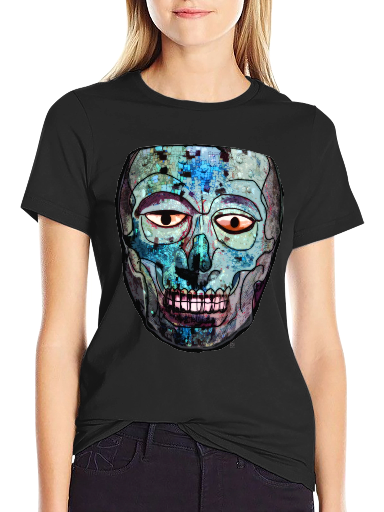 Abstract Skull Graphic Print Crew Neck T-Shirt
