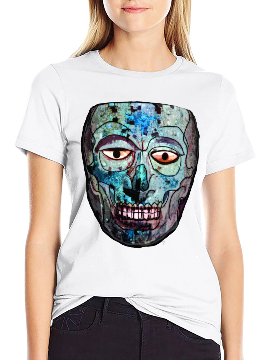Abstract Skull Graphic Print Crew Neck T-Shirt