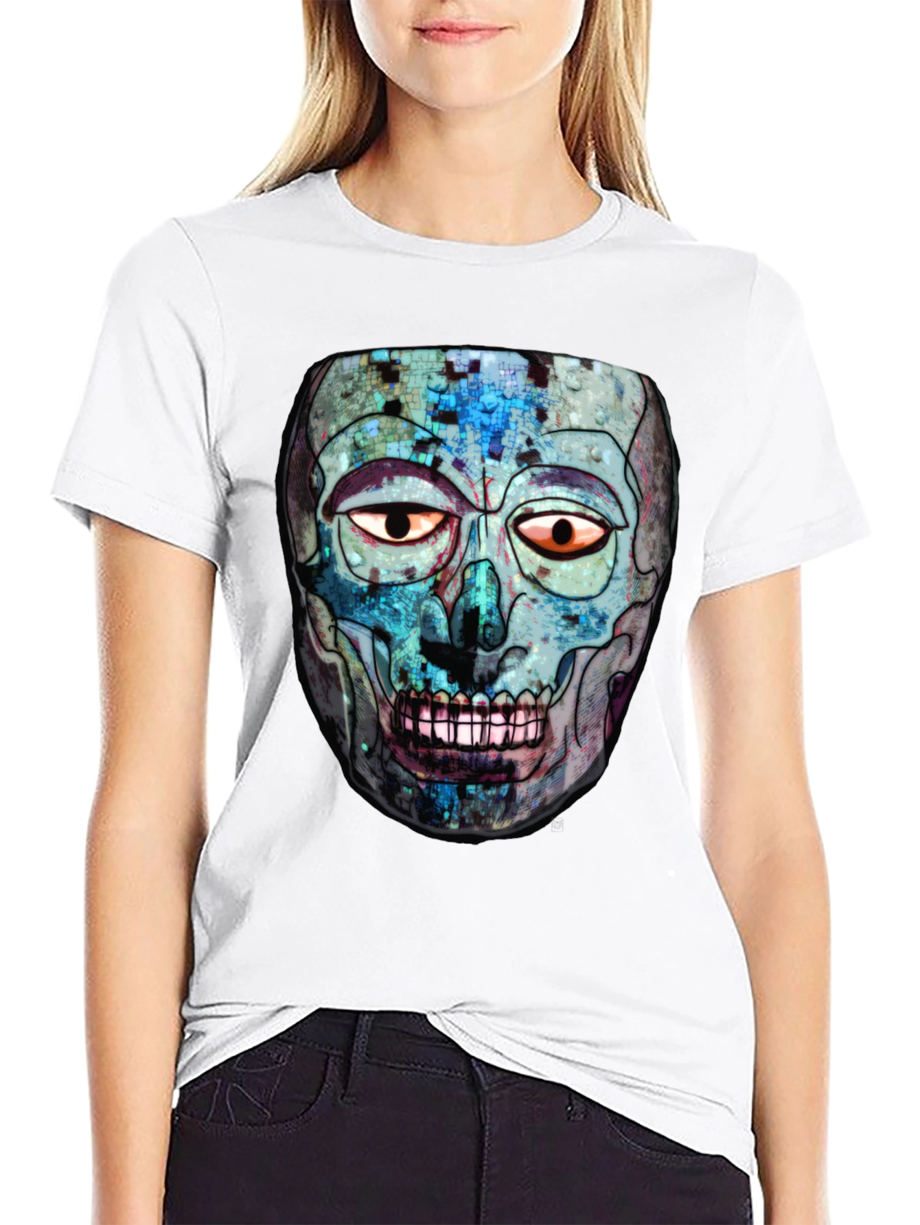 Abstract Skull Graphic Print Crew Neck T-Shirt