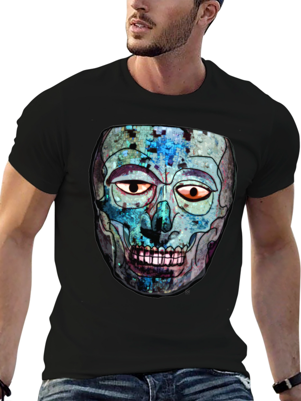 Abstract Skull Graphic Print Crew Neck T-Shirt