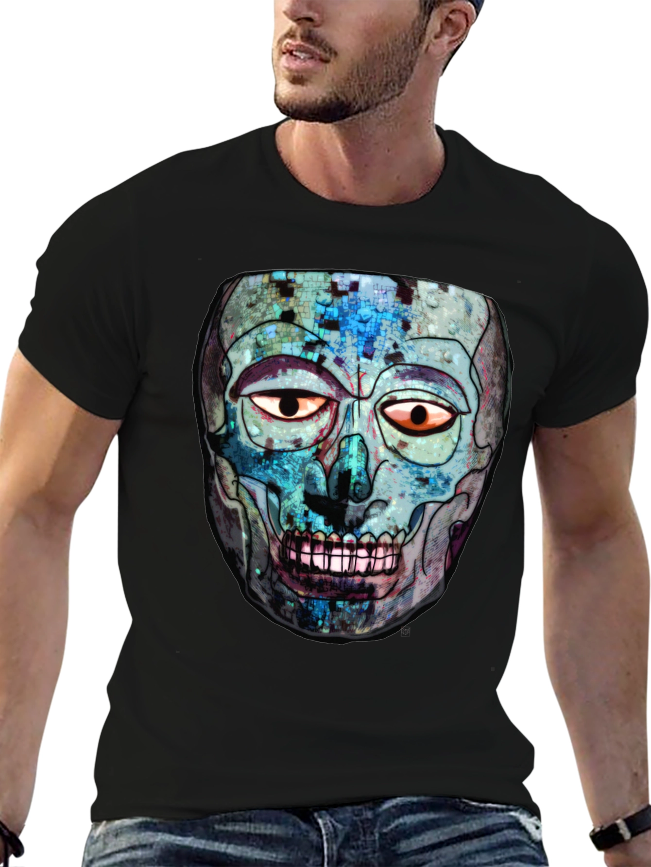 Abstract Skull Graphic Print Crew Neck T-Shirt