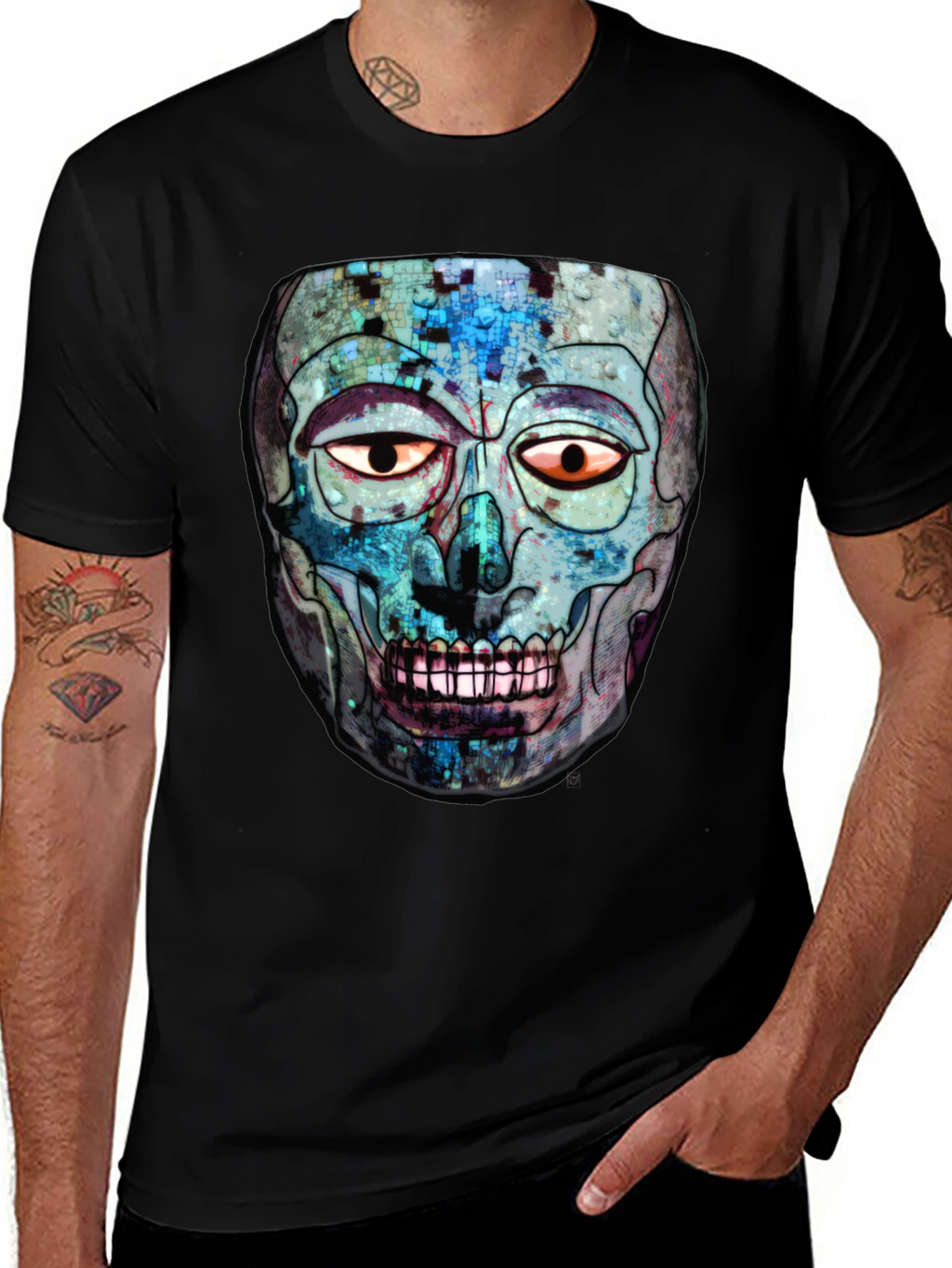 Abstract Skull Graphic Print Crew Neck T-Shirt