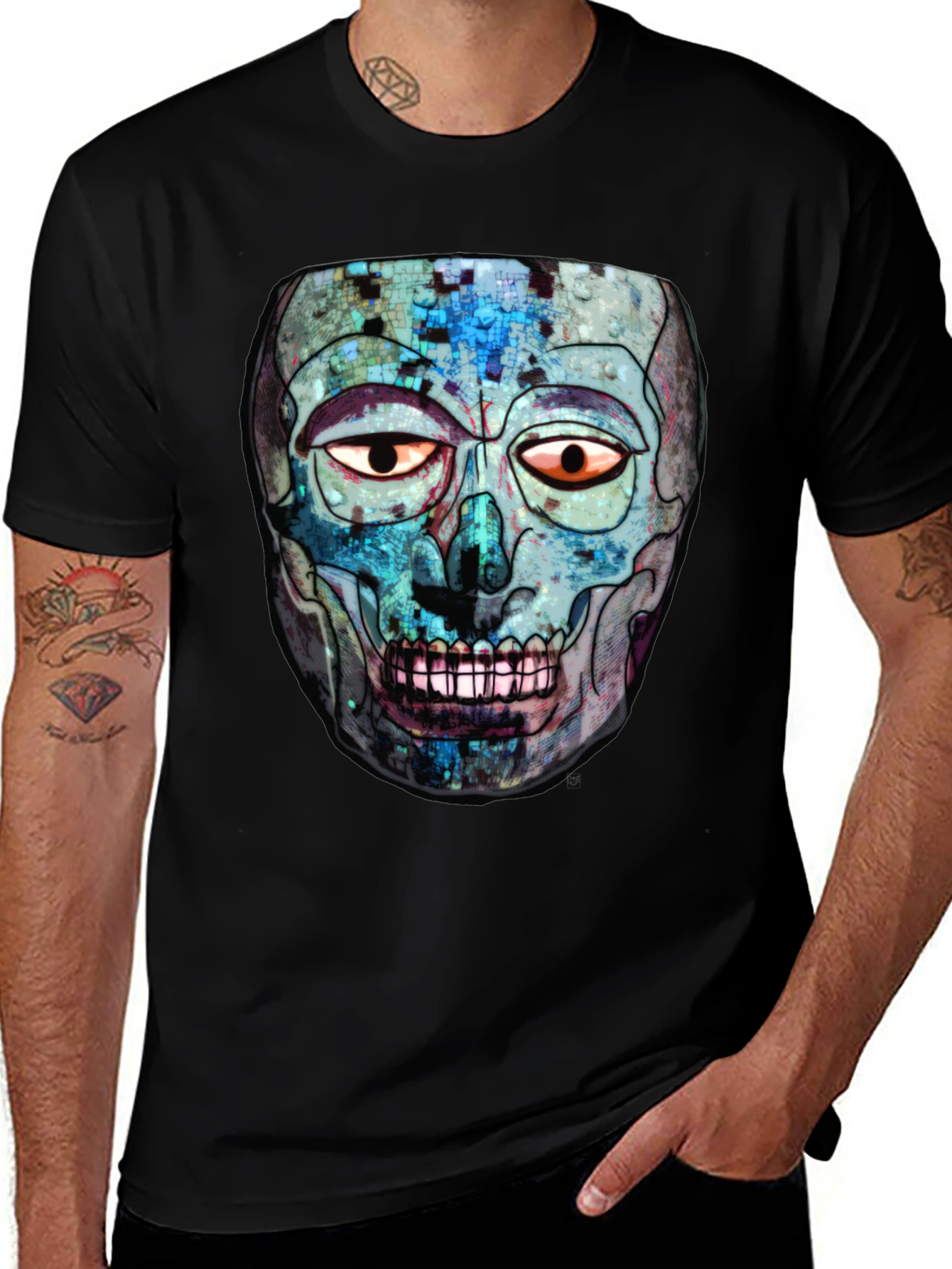 Abstract Skull Graphic Print Crew Neck T-Shirt