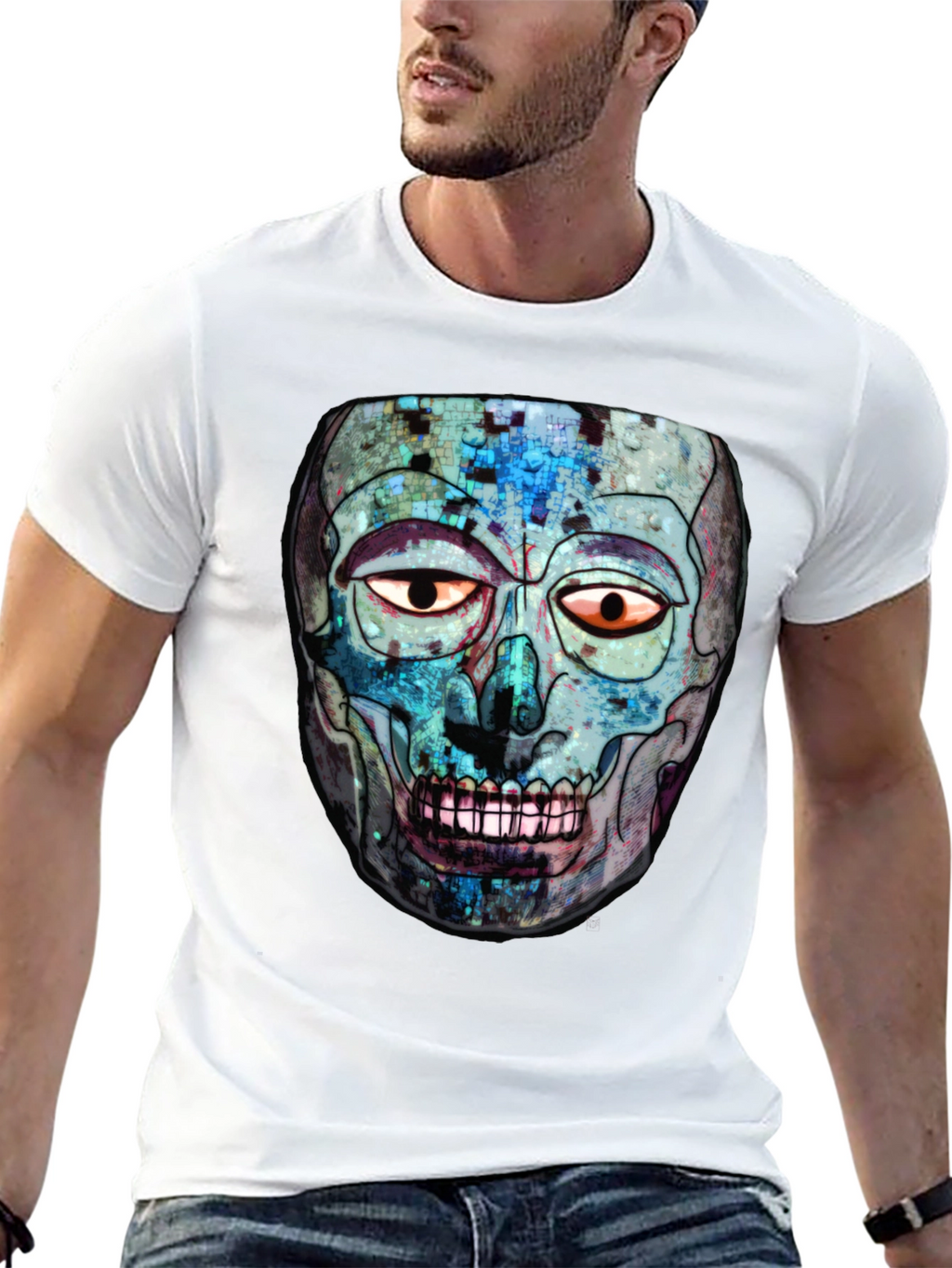 Abstract Skull Graphic Print Crew Neck T-Shirt