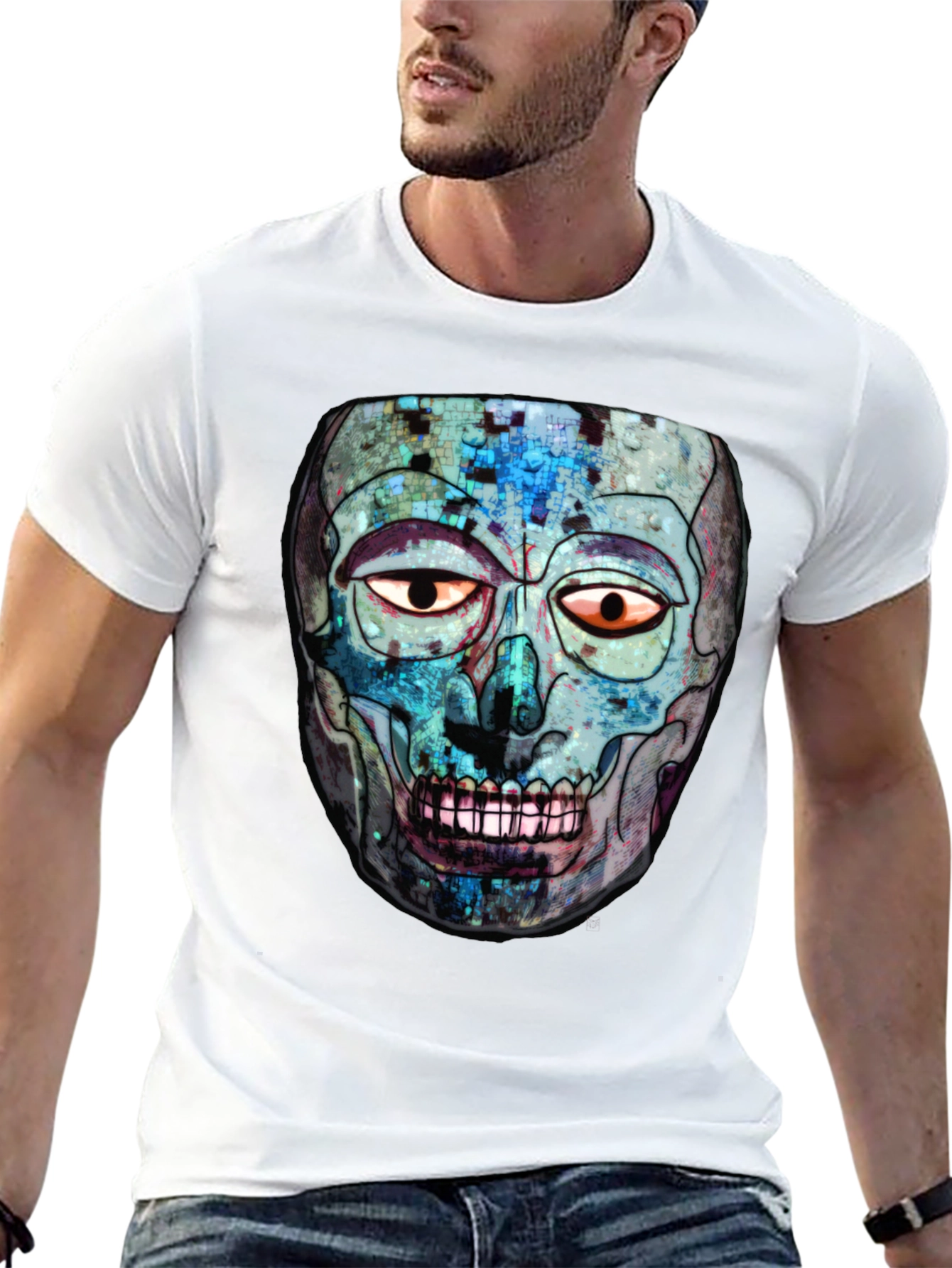Abstract Skull Graphic Print Crew Neck T-Shirt