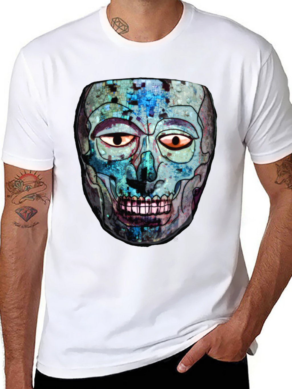 Abstract Skull Graphic Print Crew Neck T-Shirt