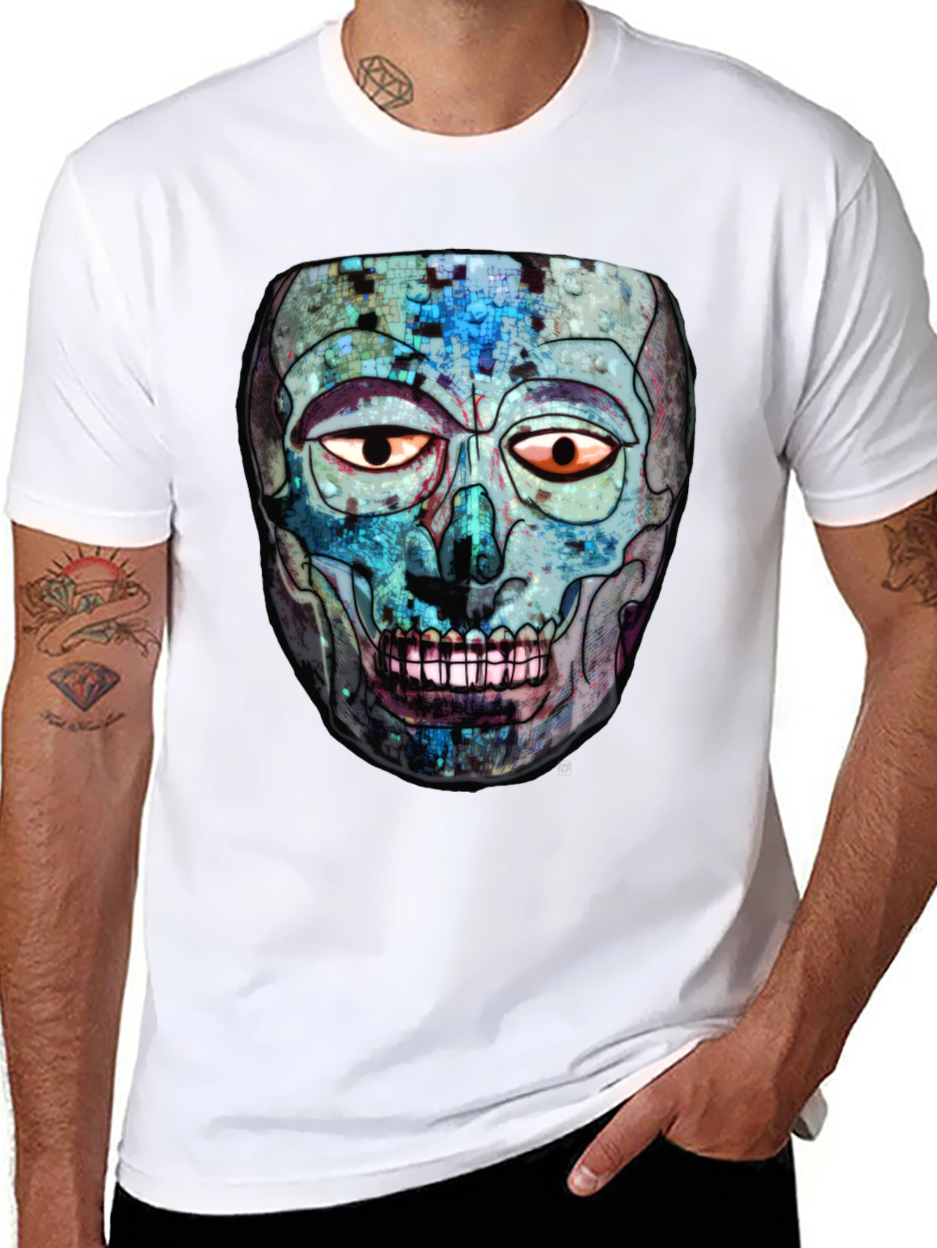 Abstract Skull Graphic Print Crew Neck T-Shirt