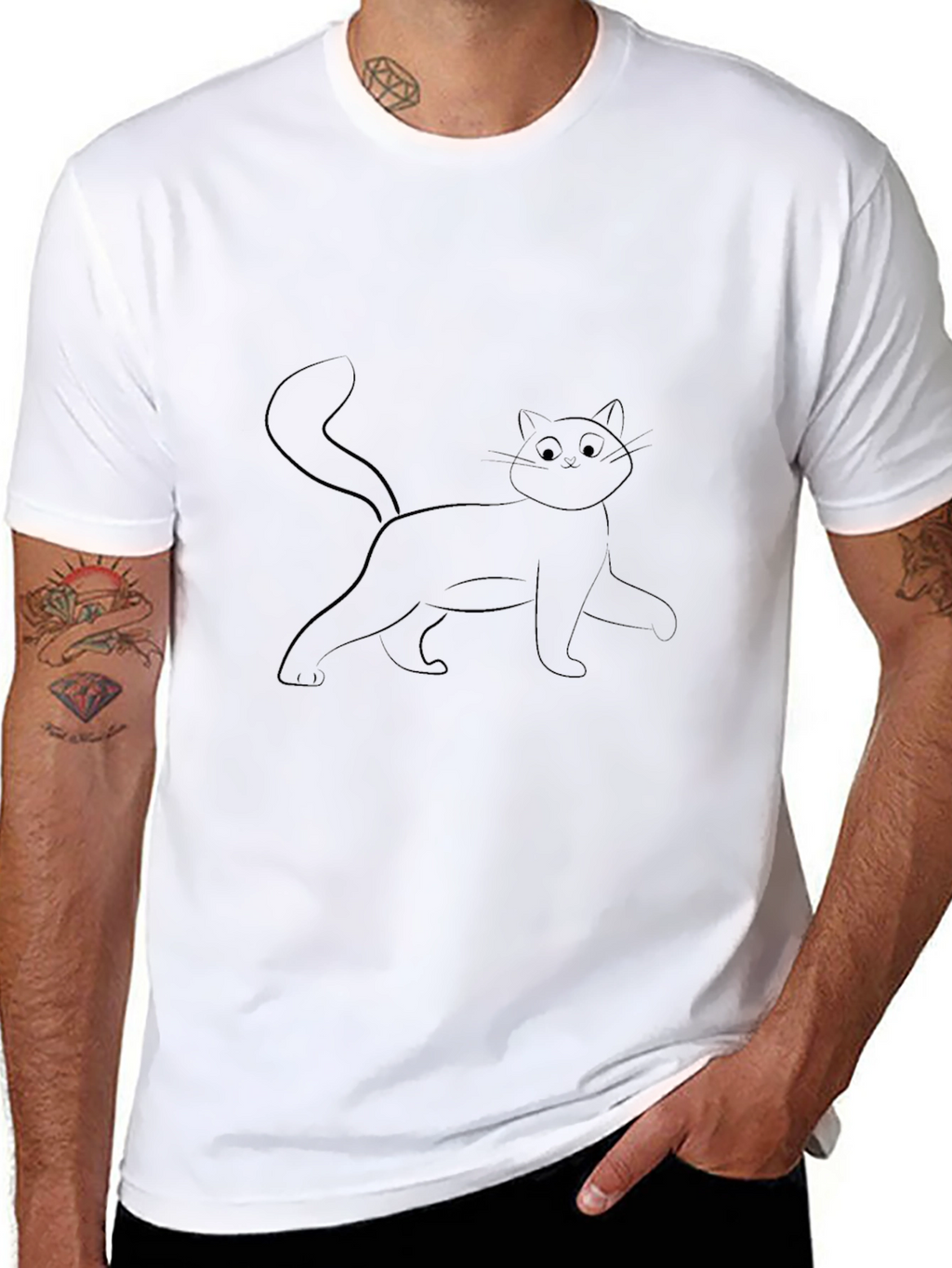 Black Cat Outline Graphic T-Shirt