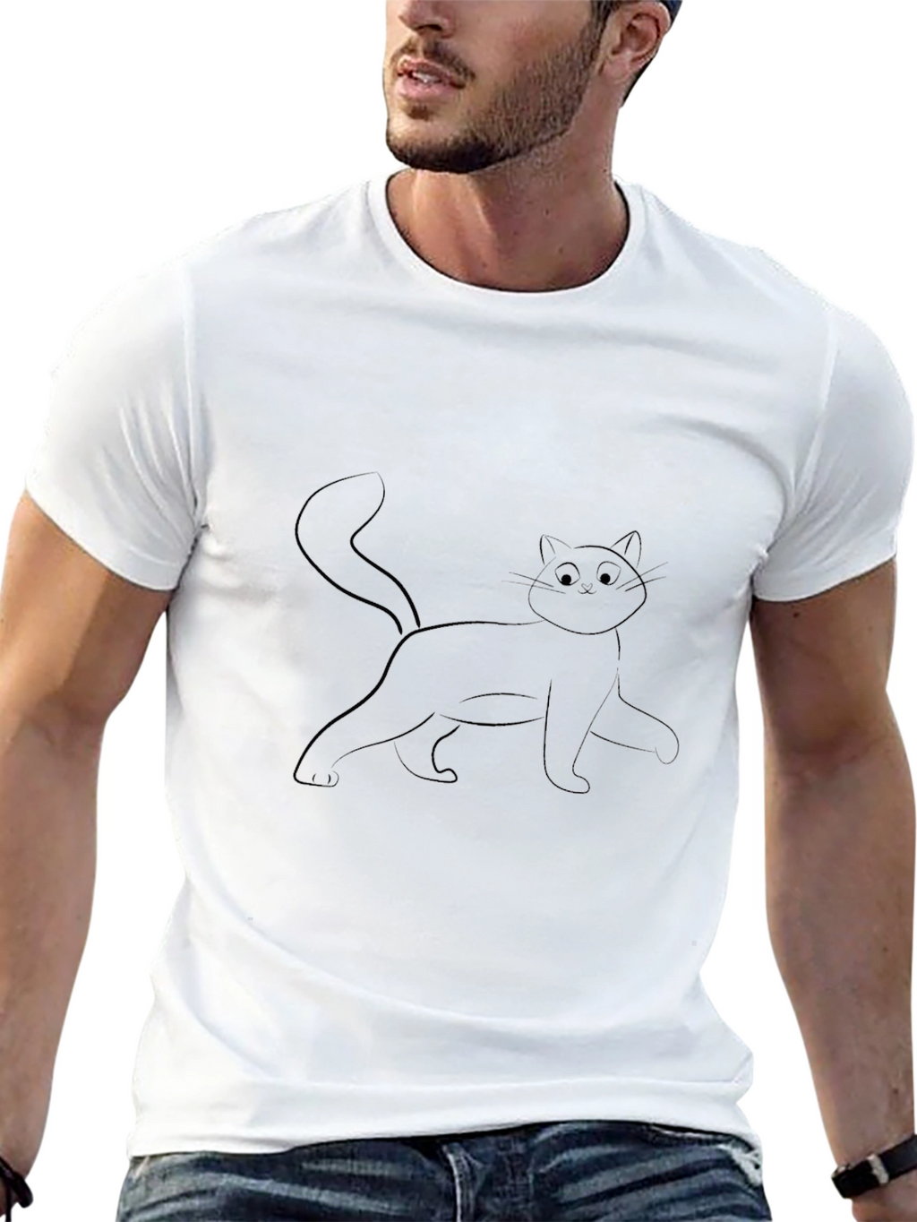 Black Cat Outline Graphic T-Shirt