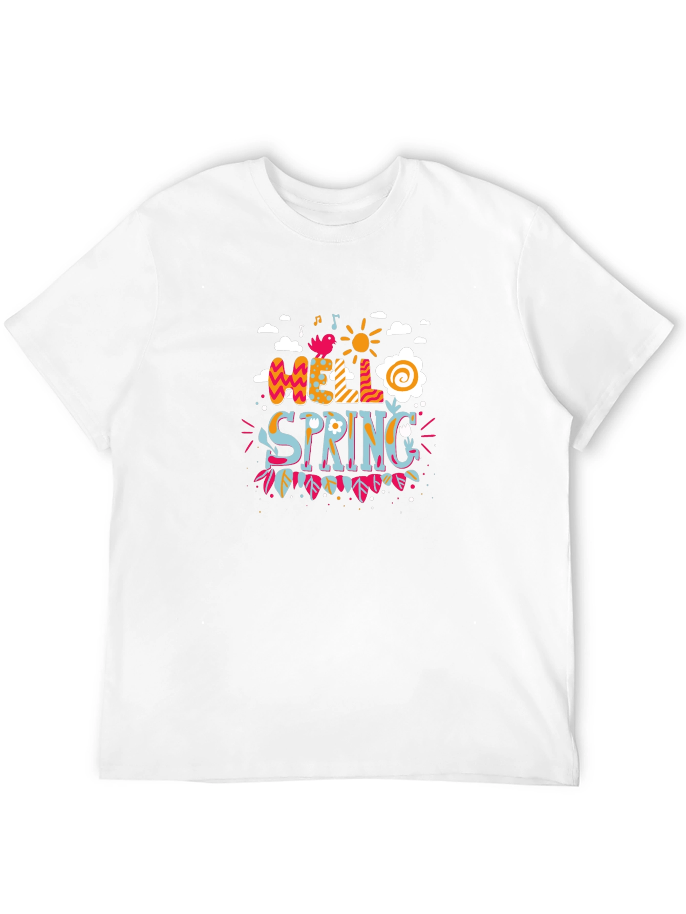 Hello Spring Graphic Print Black T-Shirt