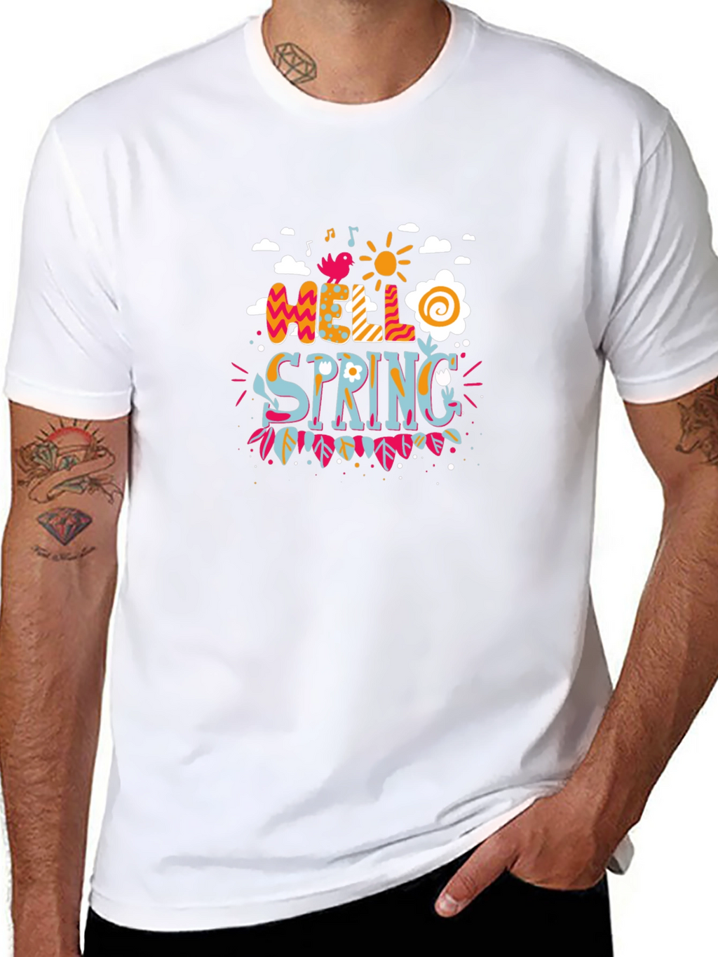 Hello Spring Graphic Print Black T-Shirt