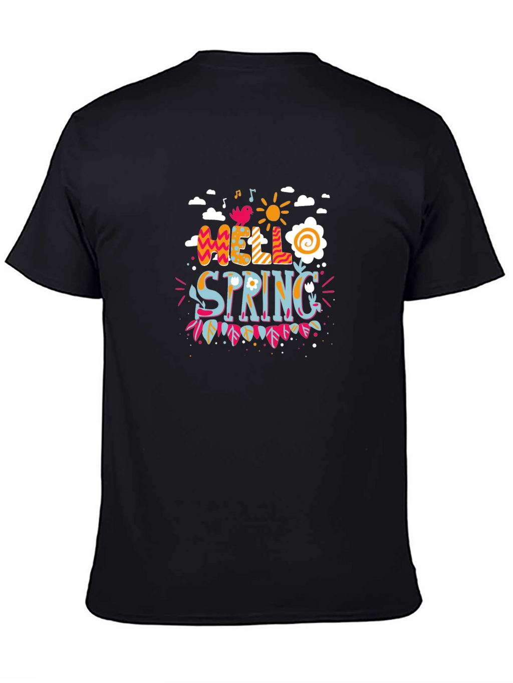 Hello Spring Graphic Print Black T-Shirt