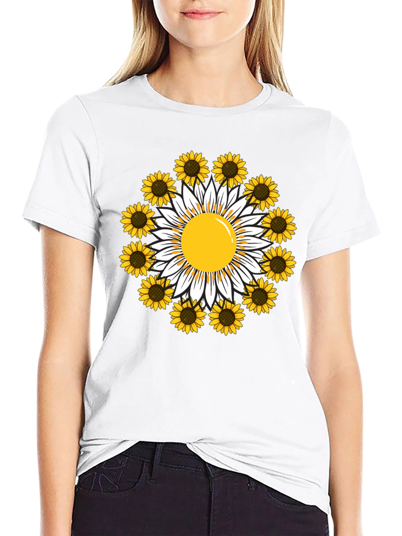 Sunflower Daisy Graphic Tee - Trendy Casual T-Shirt