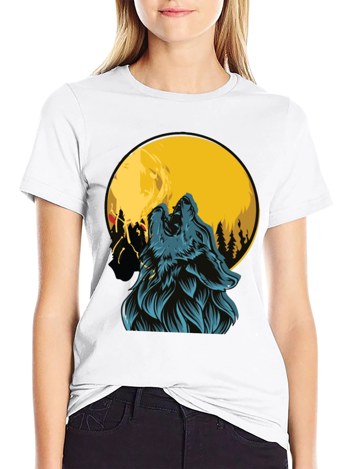 Wolf Howling at Moon Graphic Tee