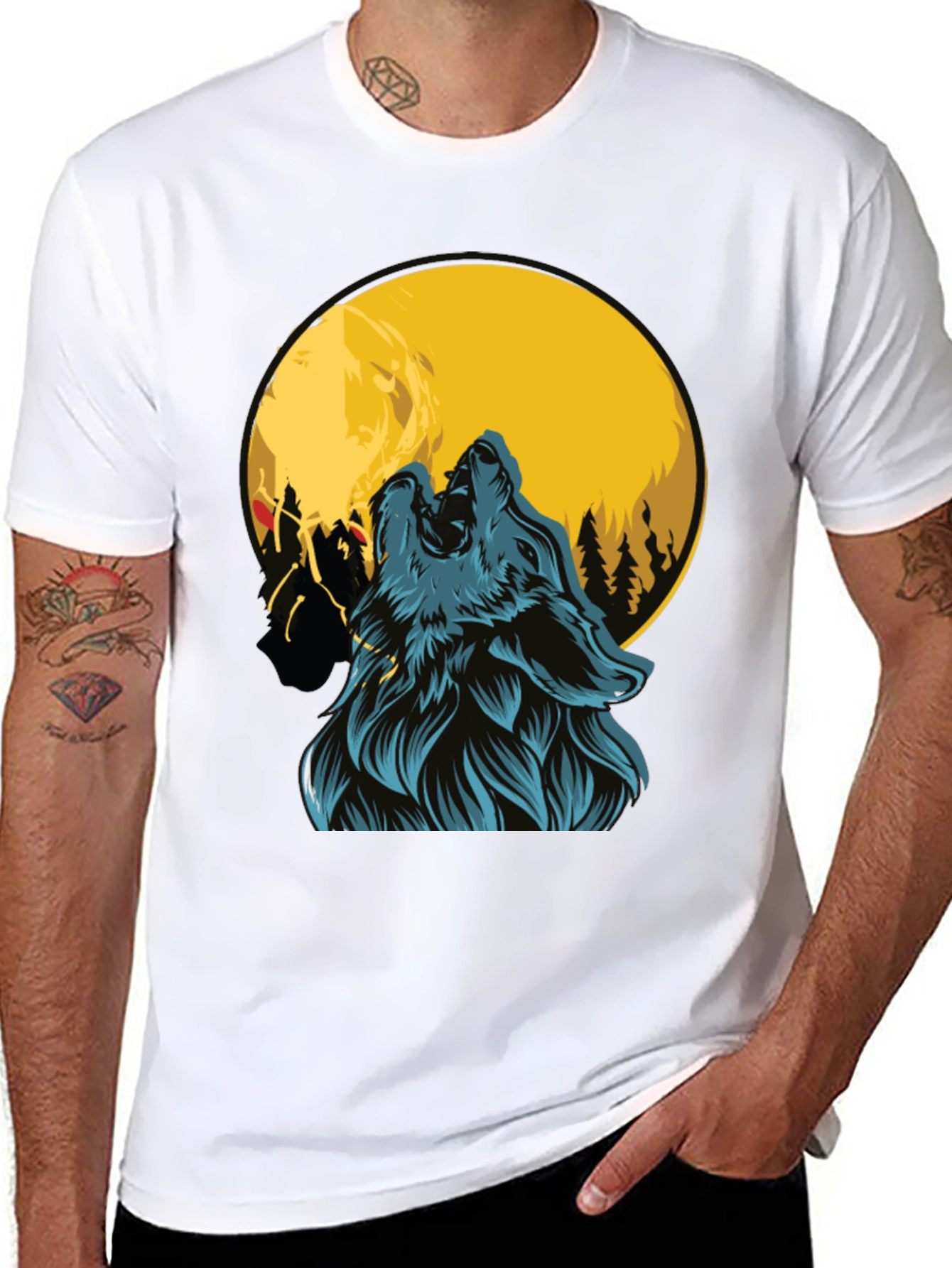 Wolf Howling at Moon Graphic Tee