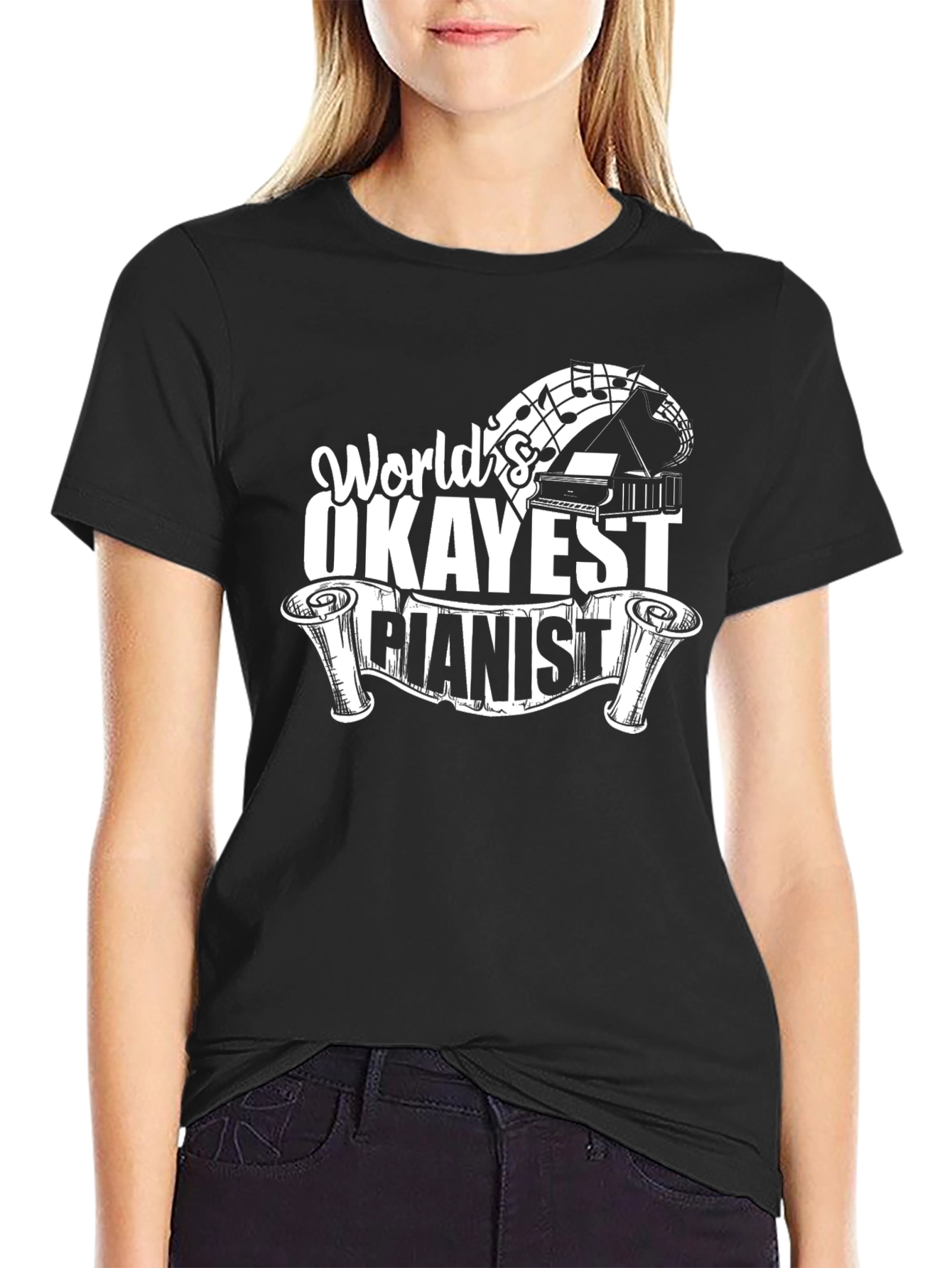 Worlds Okayest Pianist Graphic Tee - Music Lover Shirt