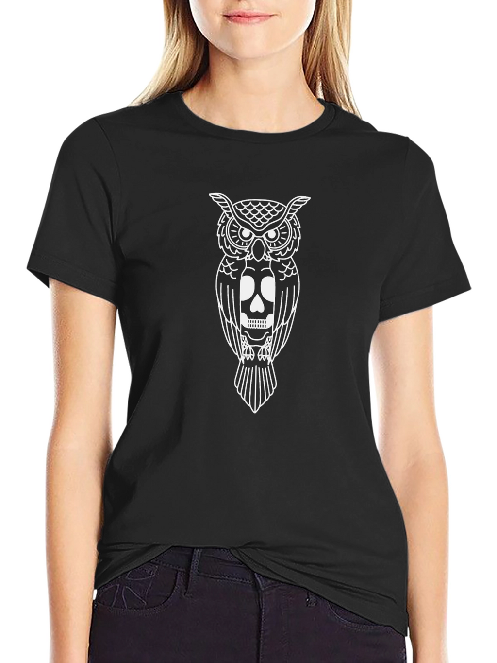 Owl and Skull Graphic Black T-Shirt