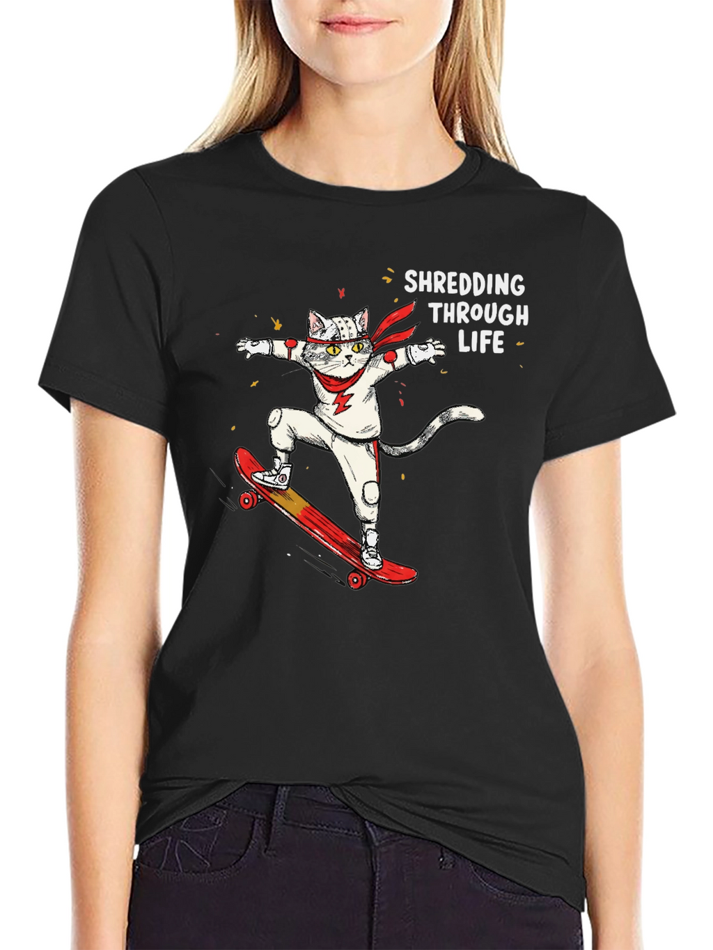 Skateboarding Cat T-Shirt - Shredding Through Life Tee
