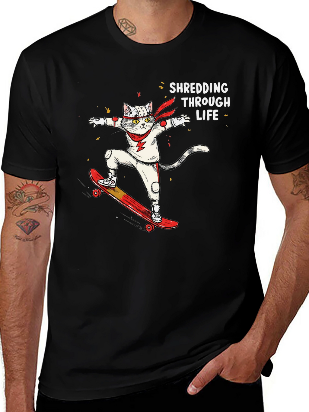 Skateboarding Cat T-Shirt - Shredding Through Life Tee
