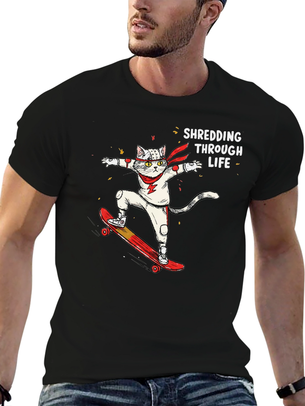 Skateboarding Cat T-Shirt - Shredding Through Life Tee