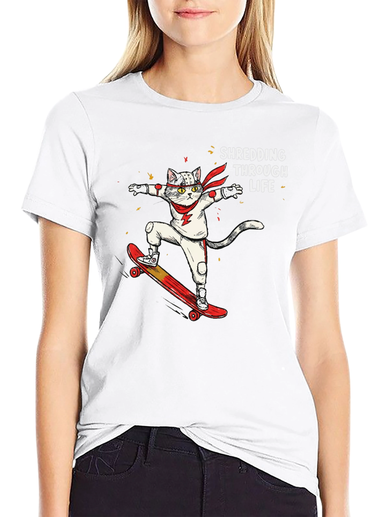 Skateboarding Cat T-Shirt - Shredding Through Life Tee