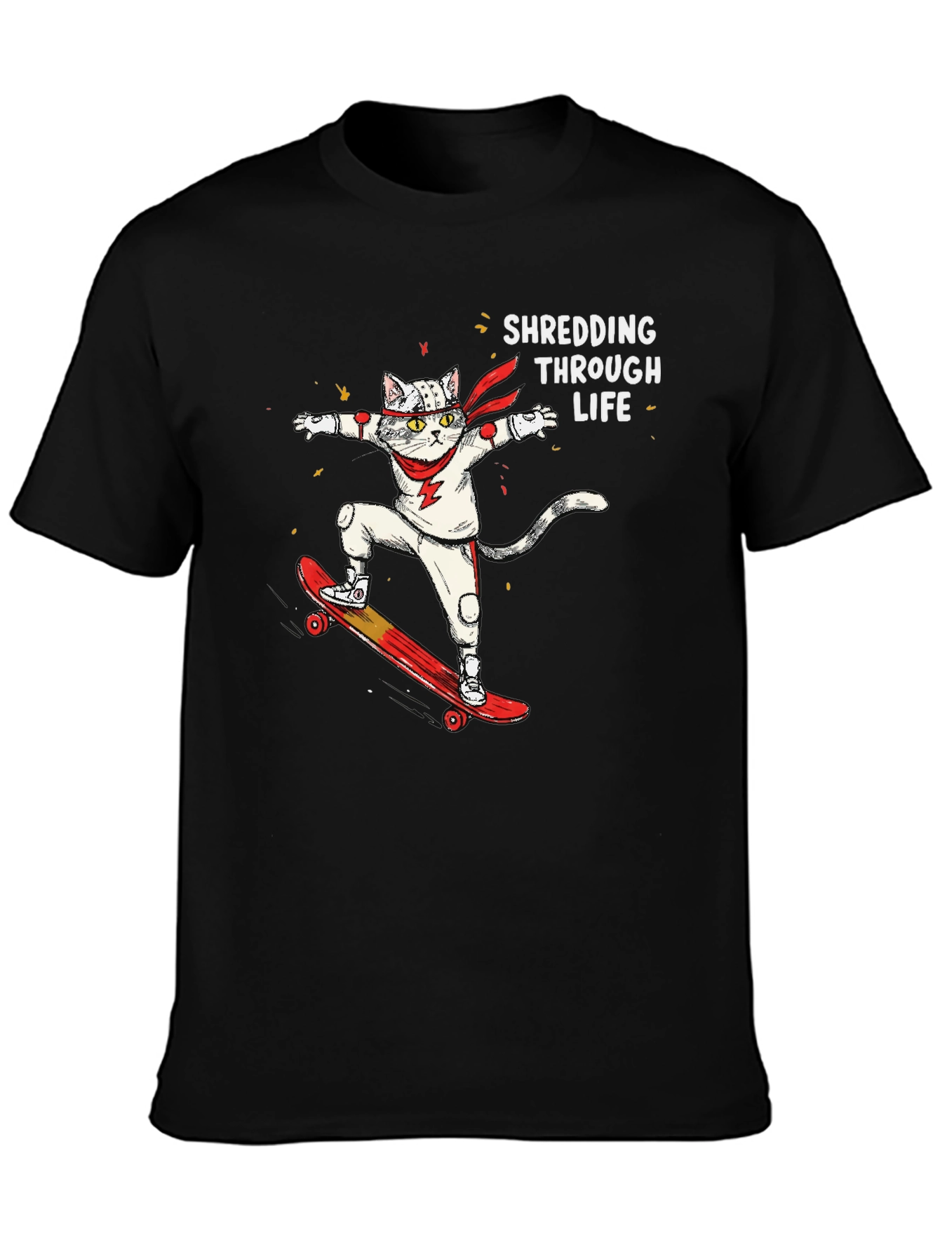 Skateboarding Cat T-Shirt - Shredding Through Life Tee