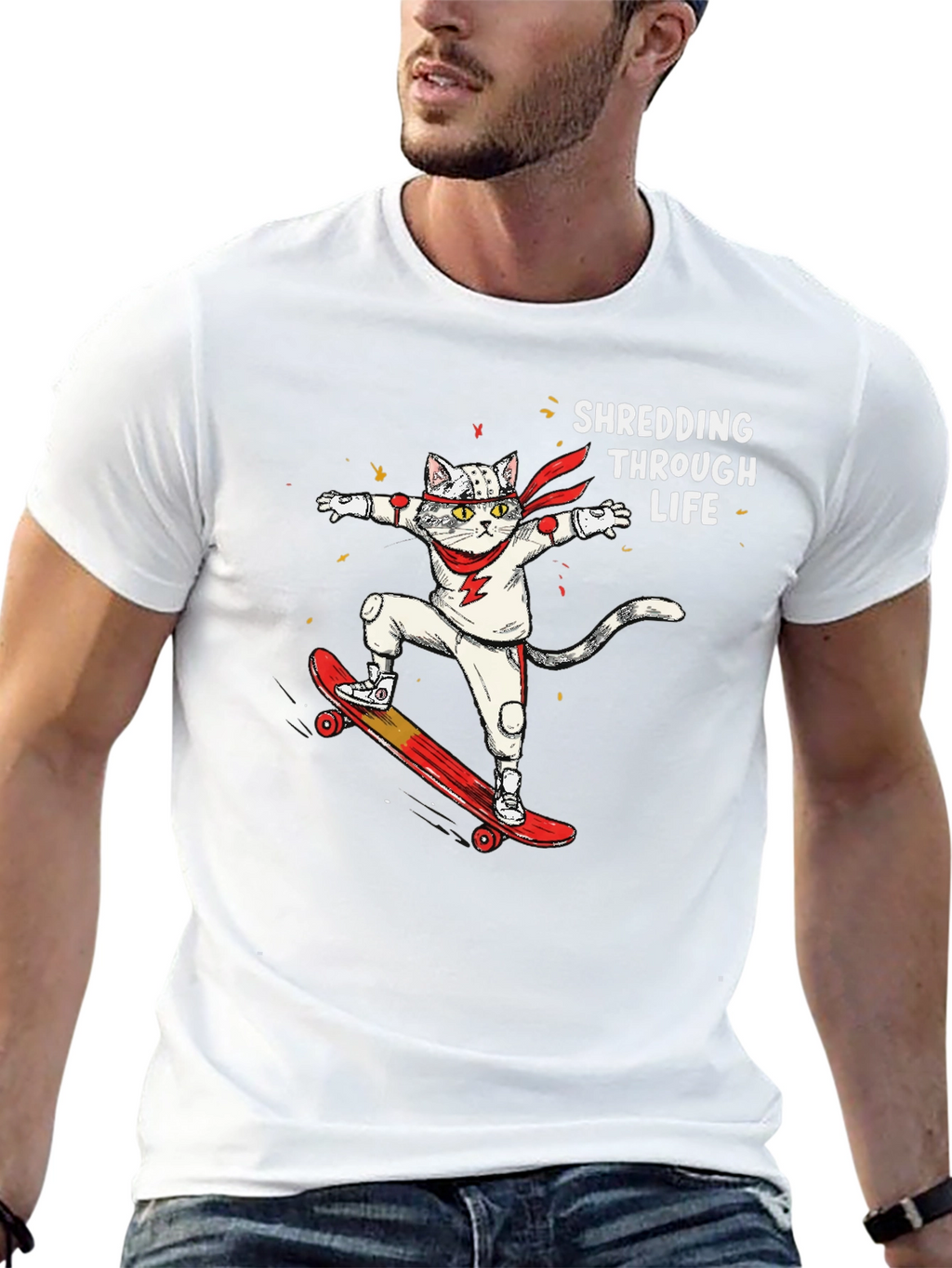 Skateboarding Cat T-Shirt - Shredding Through Life Tee