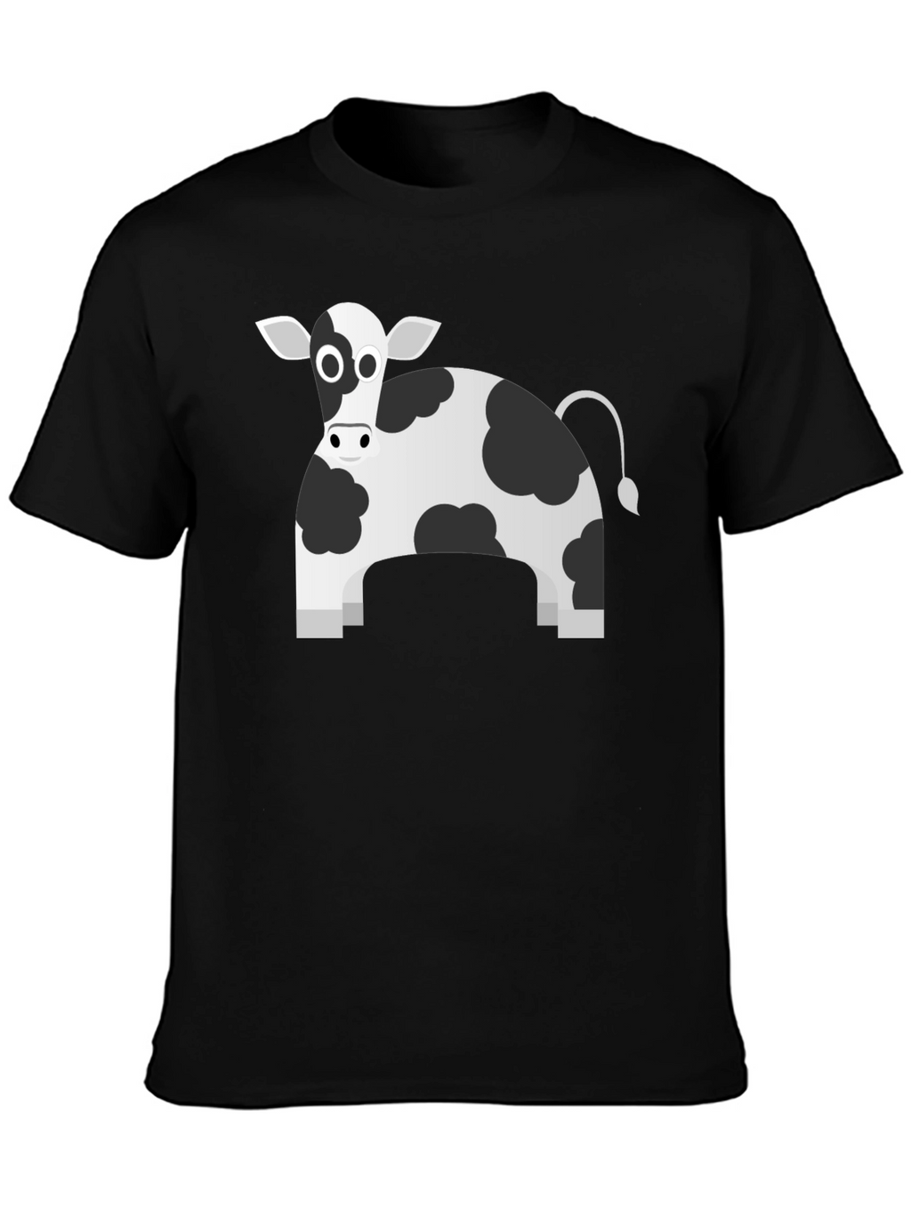 Black T-Shirt with Cartoon Cow Print