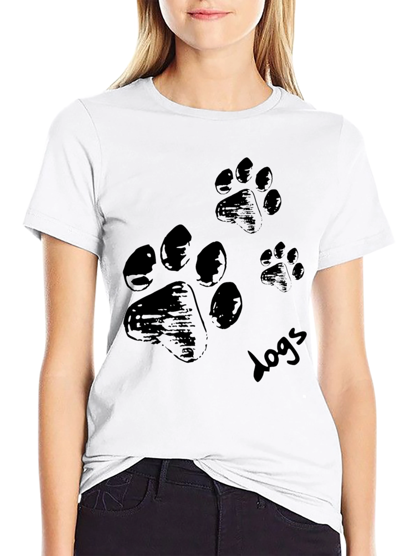 Dog Paw Print T-Shirt - Casual Black Tee
