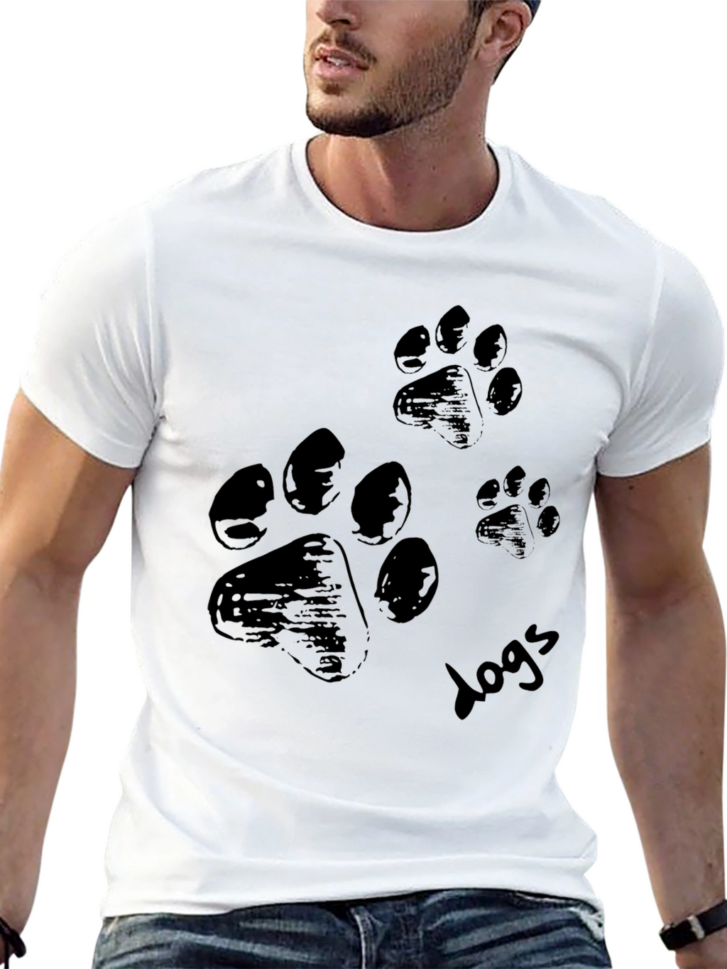 Dog Paw Print T-Shirt - Casual Black Tee