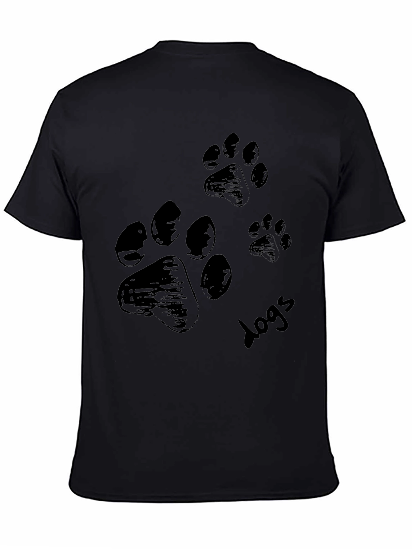 Dog Paw Print T-Shirt - Casual Black Tee