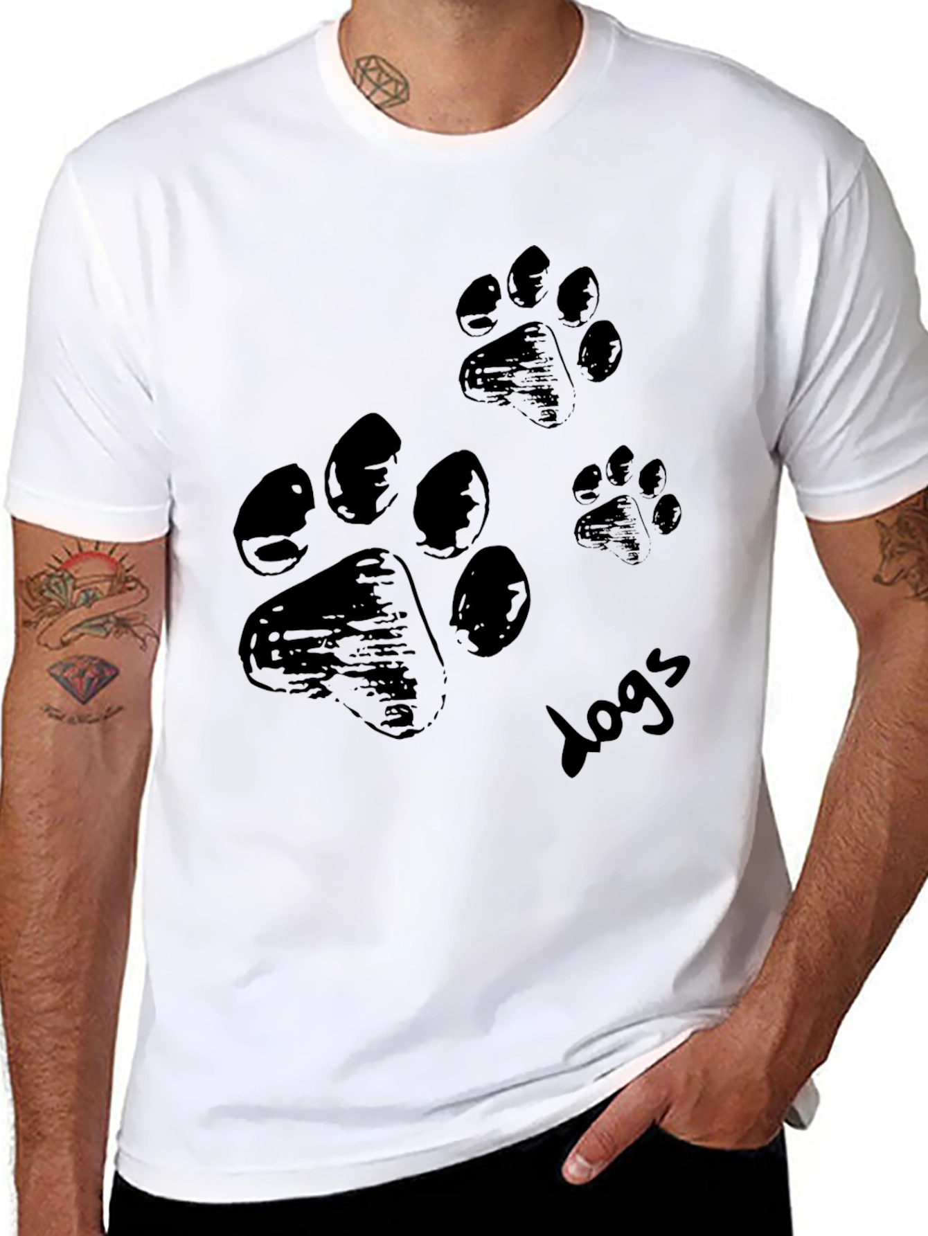 Dog Paw Print T-Shirt - Casual Black Tee