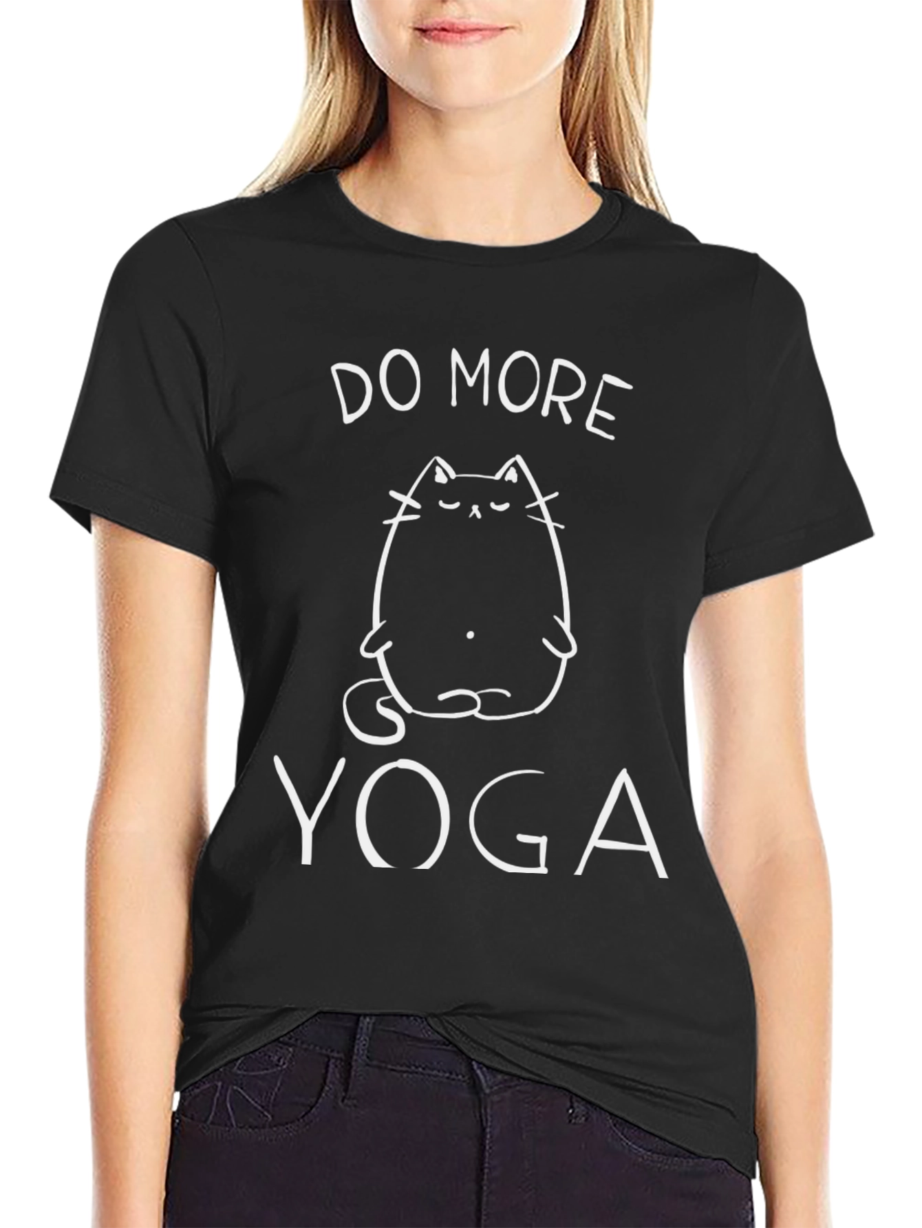 Do More Yoga Cat Graphic Tee - Unisex Black T-Shirt