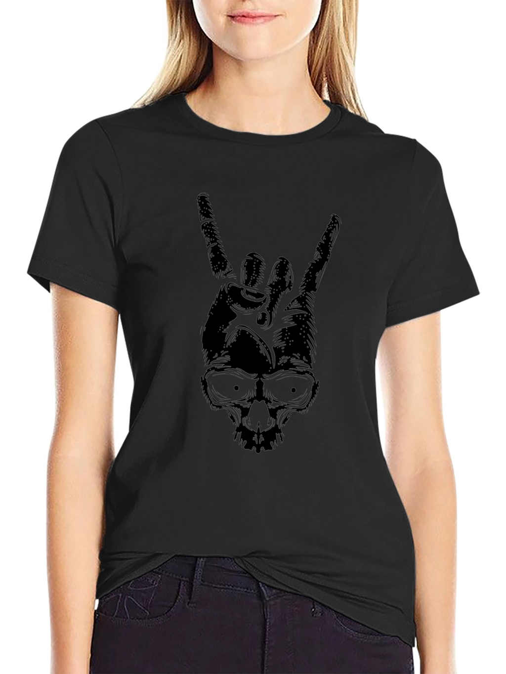 Rock On Skull Graphic T-Shirt - Black