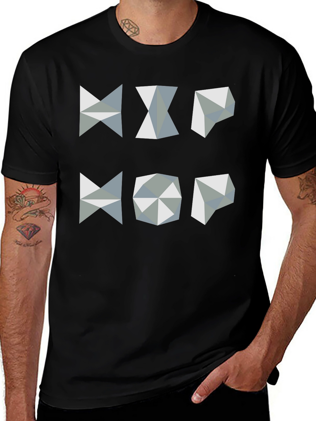 Geometric Hip Hop Graphic T-Shirt - Black