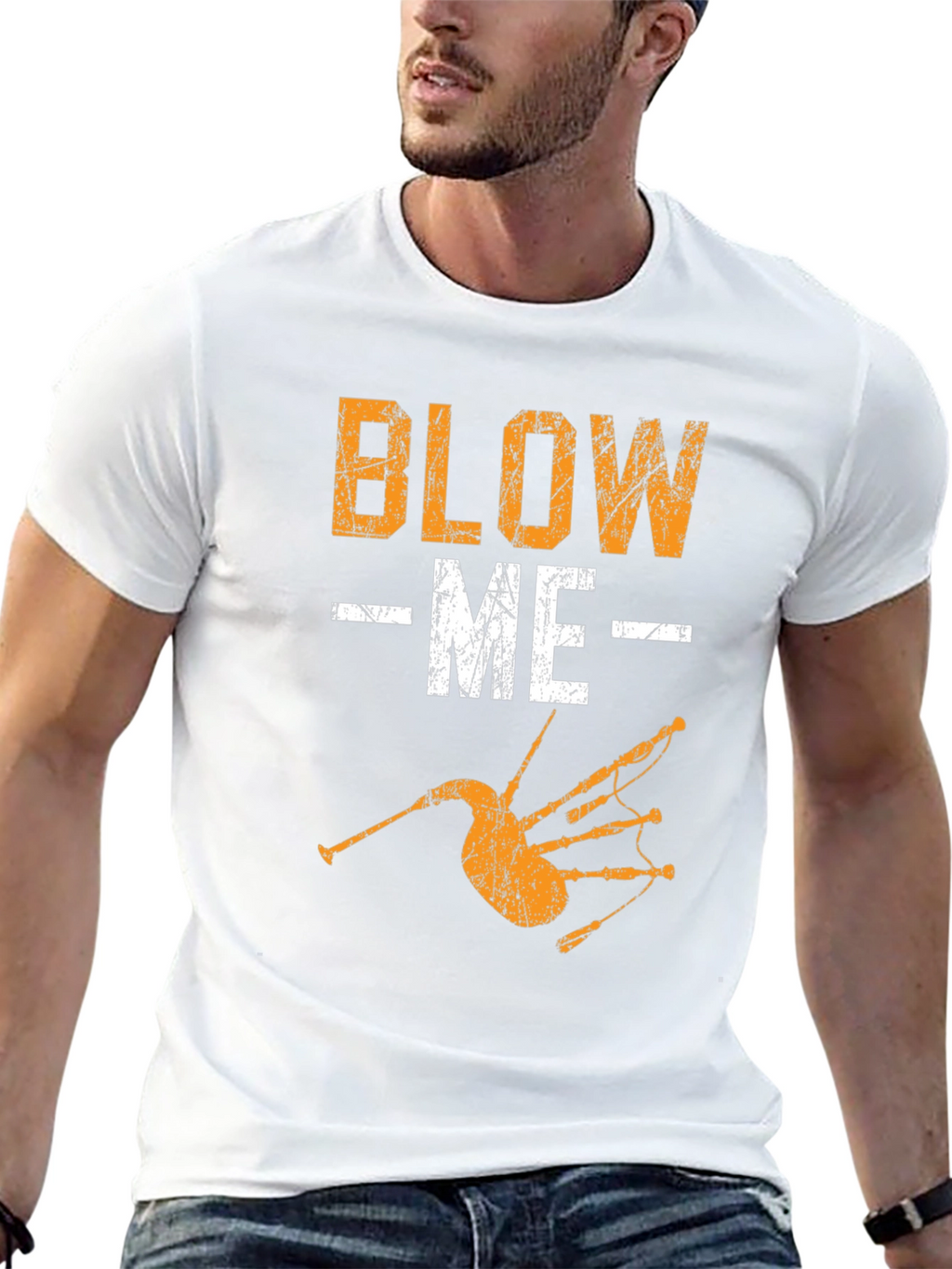 Blow Me T-Shirt Bagpipe Graphic Tee Novelty Design