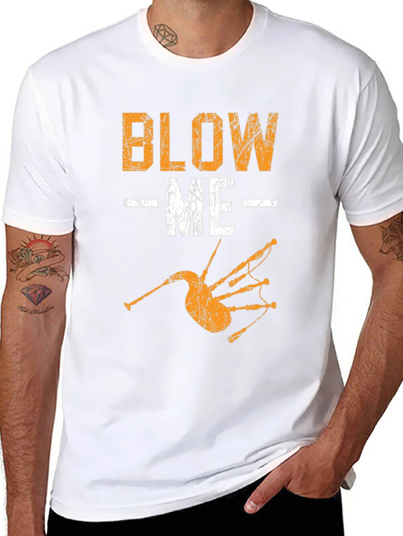 Blow Me T-Shirt Bagpipe Graphic Tee Novelty Design