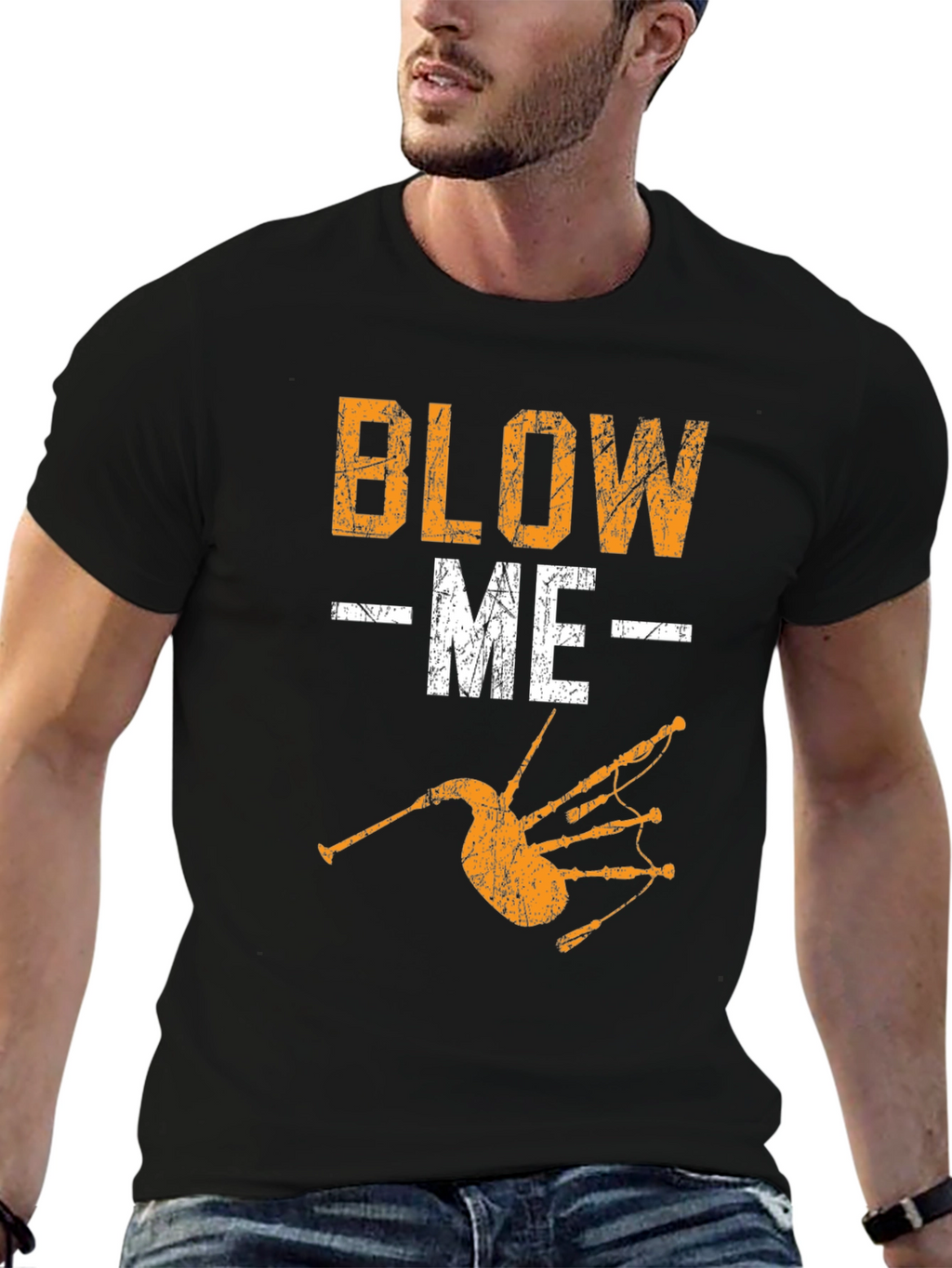 Blow Me T-Shirt Bagpipe Graphic Tee Novelty Design