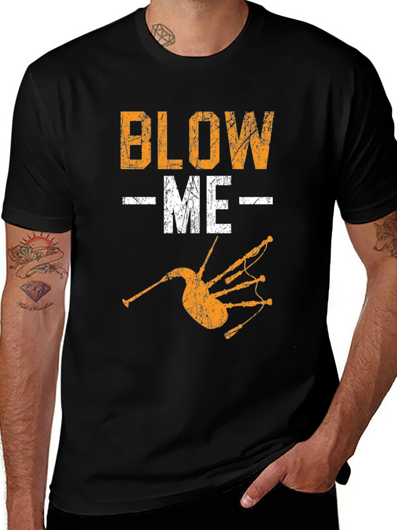 Blow Me T-Shirt Bagpipe Graphic Tee Novelty Design