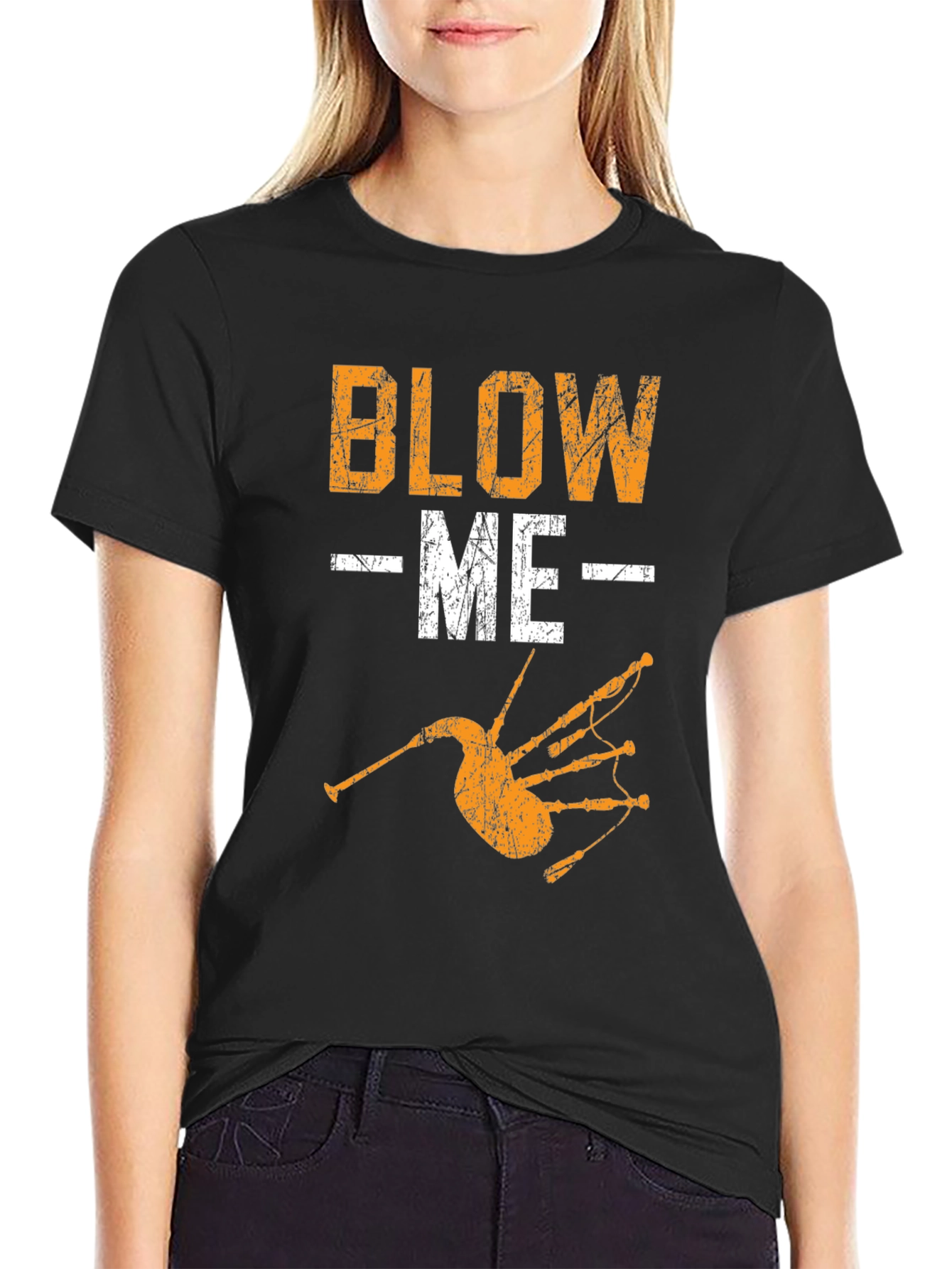 Blow Me T-Shirt Bagpipe Graphic Tee Novelty Design