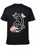 Peace Sign Floral Butterfly Graphic T-Shirt