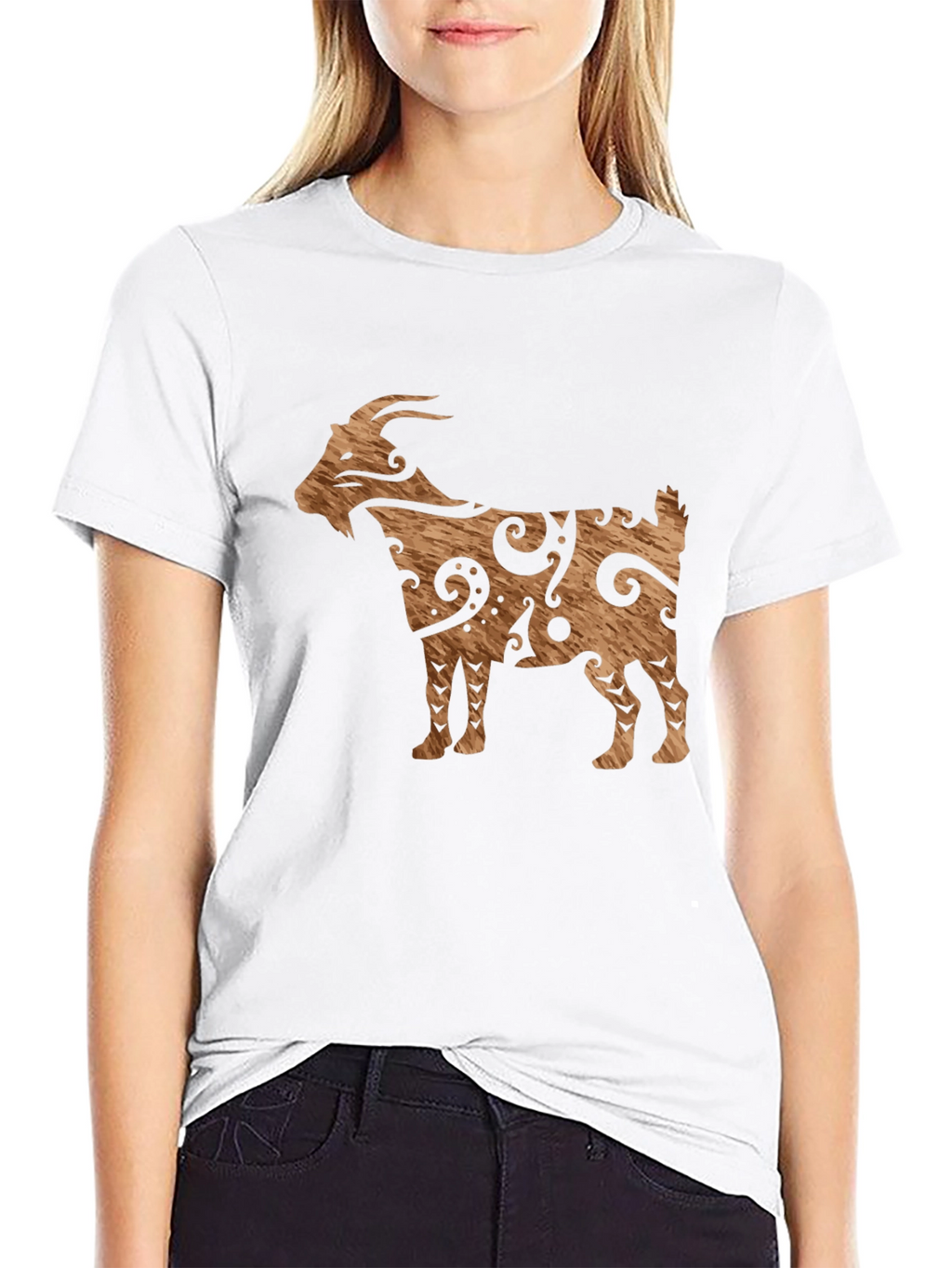 Tribal Goat Graphic Tee - Black Cotton Casual