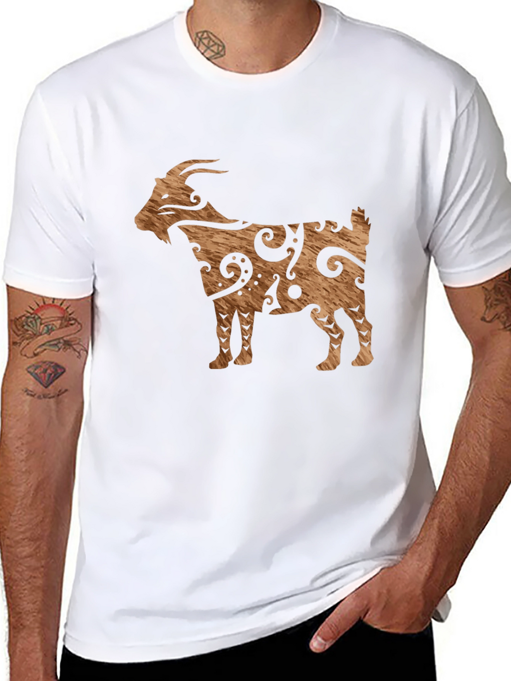 Tribal Goat Graphic Tee - Black Cotton Casual